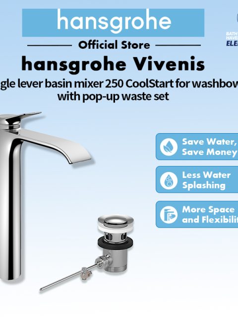 Hansgrohe Vivenis Single lever basin mixer 250 CoolStart for washbowls with pop-up waste set